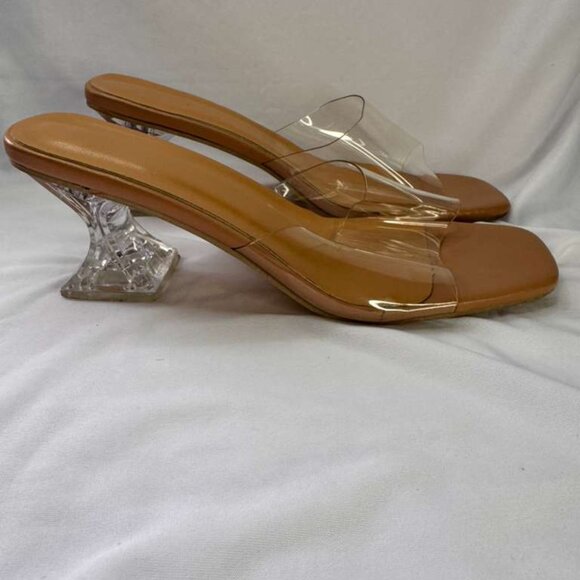 Sandal Clear Heels for Women Clear Strappy Square Open Toe Size 7.5 - Picture 3 of 8